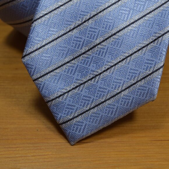 $450 Brioni Baby Blue White Regimental Geometric Silk Tie Handmade in Italy - Picture 6 of 16